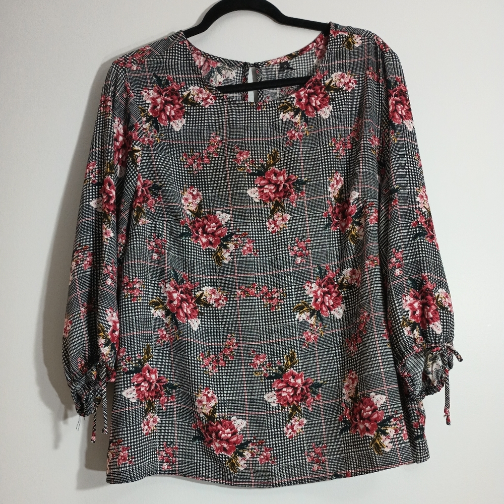 Massini Floral Checkered Blouse 1X
